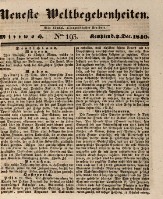 Neueste Weltbegebenheiten (Kemptner Zeitung) Mittwoch 2. Dezember 1840