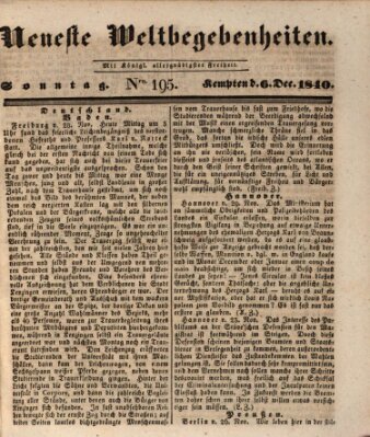 Neueste Weltbegebenheiten (Kemptner Zeitung) Sonntag 6. Dezember 1840