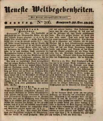 Neueste Weltbegebenheiten (Kemptner Zeitung) Sonntag 27. Dezember 1840