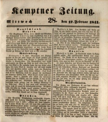 Kemptner Zeitung Mittwoch 17. Februar 1841