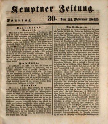 Kemptner Zeitung Sonntag 21. Februar 1841