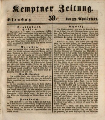 Kemptner Zeitung Dienstag 13. April 1841