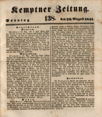 Kemptner Zeitung Sonntag 29. August 1841