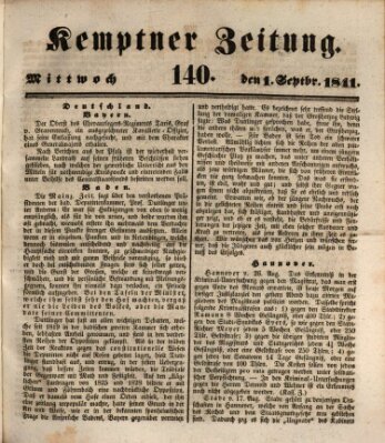 Kemptner Zeitung Mittwoch 1. September 1841