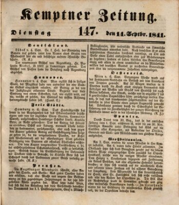 Kemptner Zeitung Dienstag 14. September 1841