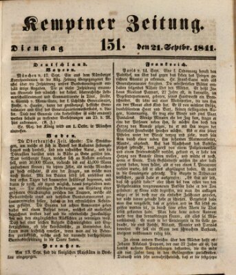 Kemptner Zeitung Dienstag 21. September 1841