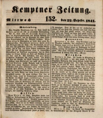 Kemptner Zeitung Mittwoch 22. September 1841