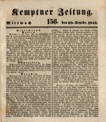 Kemptner Zeitung Mittwoch 29. September 1841