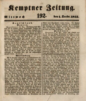 Kemptner Zeitung Mittwoch 1. Dezember 1841