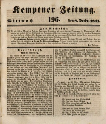 Kemptner Zeitung Mittwoch 8. Dezember 1841