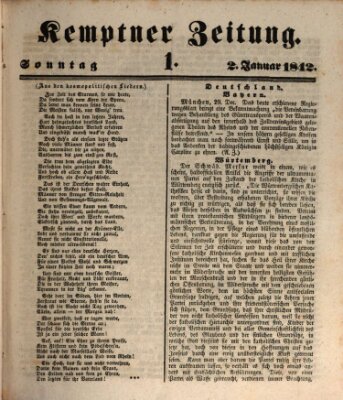 Kemptner Zeitung Sonntag 2. Januar 1842