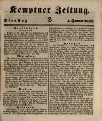 Kemptner Zeitung Dienstag 4. Januar 1842