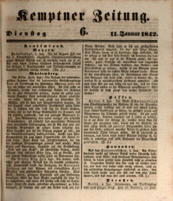 Kemptner Zeitung Dienstag 11. Januar 1842