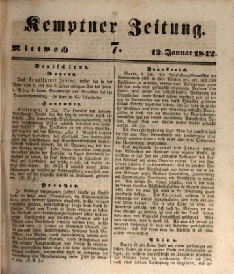 Kemptner Zeitung Mittwoch 12. Januar 1842