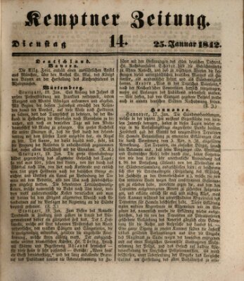 Kemptner Zeitung Dienstag 25. Januar 1842