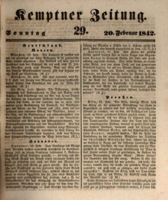 Kemptner Zeitung Sonntag 20. Februar 1842