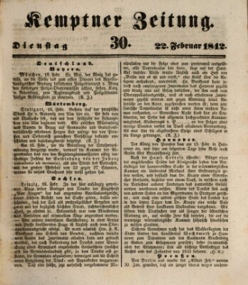 Kemptner Zeitung Dienstag 22. Februar 1842