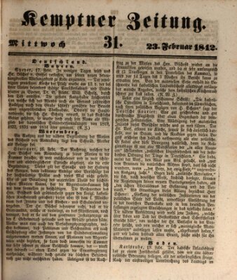 Kemptner Zeitung Mittwoch 23. Februar 1842