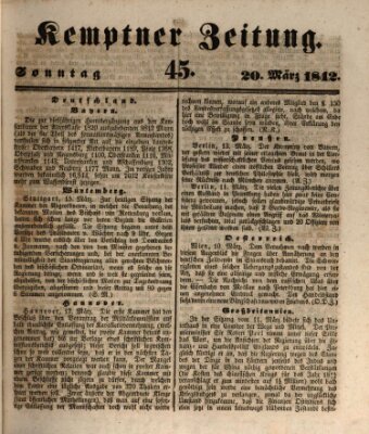 Kemptner Zeitung Sonntag 20. März 1842