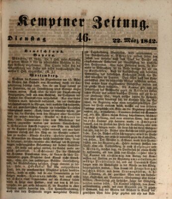 Kemptner Zeitung Dienstag 22. März 1842