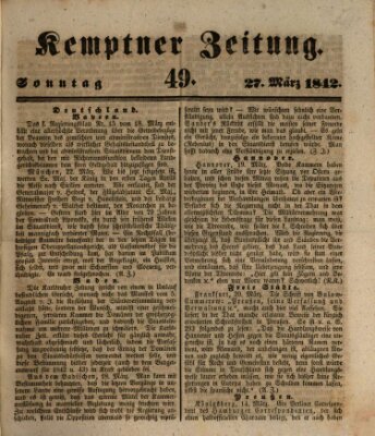 Kemptner Zeitung Sonntag 27. März 1842