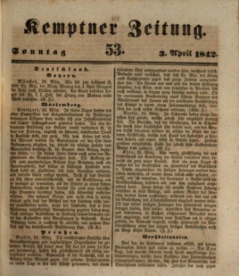 Kemptner Zeitung Sonntag 3. April 1842