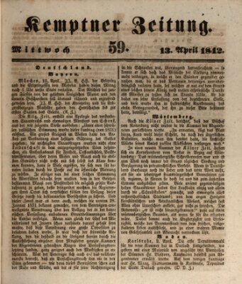 Kemptner Zeitung Mittwoch 13. April 1842