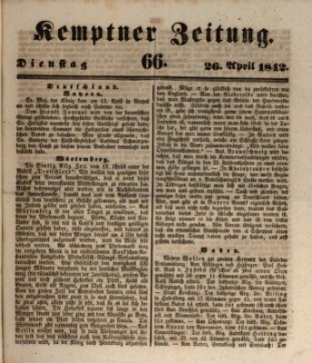 Kemptner Zeitung Dienstag 26. April 1842