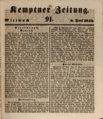 Kemptner Zeitung Mittwoch 8. Juni 1842