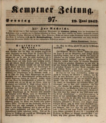 Kemptner Zeitung Sonntag 19. Juni 1842