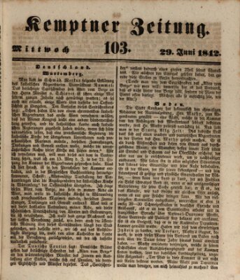 Kemptner Zeitung Mittwoch 29. Juni 1842
