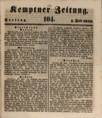 Kemptner Zeitung Freitag 1. Juli 1842