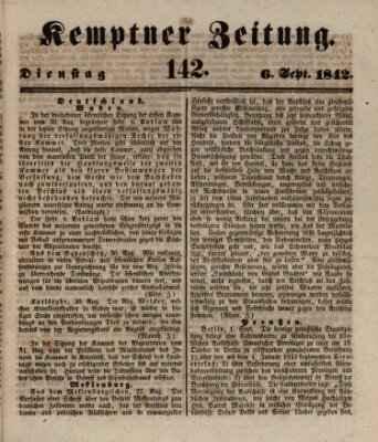 Kemptner Zeitung Dienstag 6. September 1842