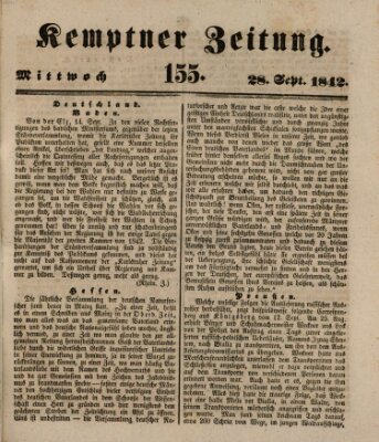 Kemptner Zeitung Mittwoch 28. September 1842