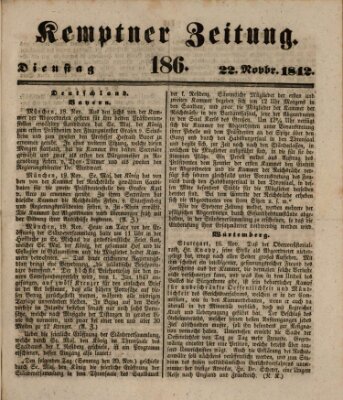 Kemptner Zeitung Dienstag 22. November 1842