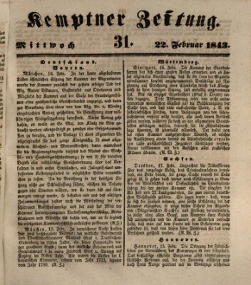 Kemptner Zeitung Mittwoch 22. Februar 1843