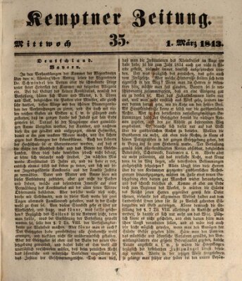 Kemptner Zeitung Mittwoch 1. März 1843