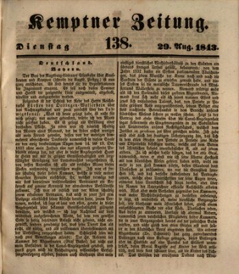 Kemptner Zeitung Dienstag 29. August 1843