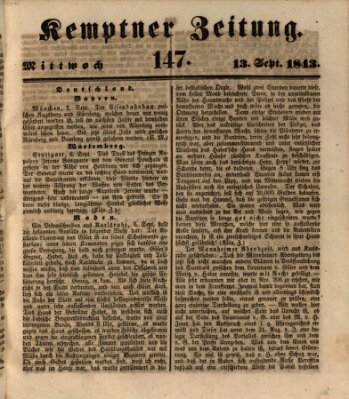 Kemptner Zeitung Mittwoch 13. September 1843