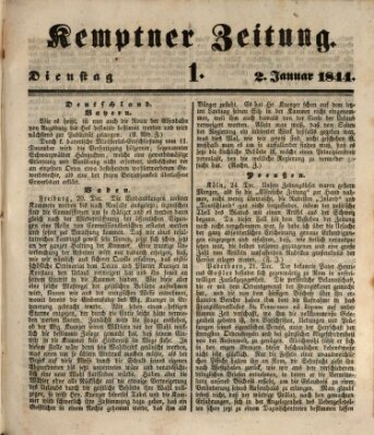 Kemptner Zeitung Dienstag 2. Januar 1844