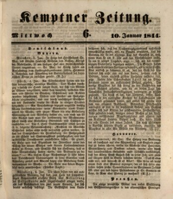 Kemptner Zeitung Mittwoch 10. Januar 1844