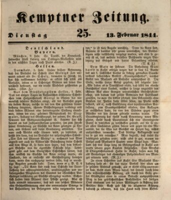 Kemptner Zeitung Dienstag 13. Februar 1844