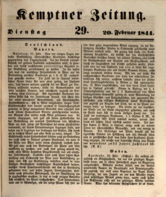 Kemptner Zeitung Dienstag 20. Februar 1844