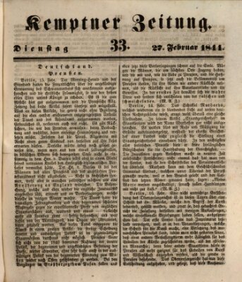 Kemptner Zeitung Dienstag 27. Februar 1844