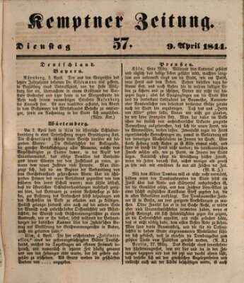 Kemptner Zeitung Dienstag 9. April 1844