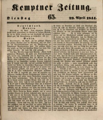 Kemptner Zeitung Dienstag 23. April 1844