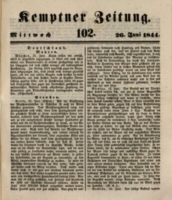 Kemptner Zeitung Mittwoch 26. Juni 1844