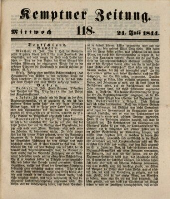 Kemptner Zeitung Mittwoch 24. Juli 1844