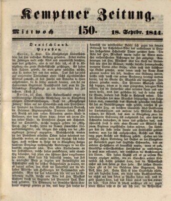 Kemptner Zeitung Mittwoch 18. September 1844