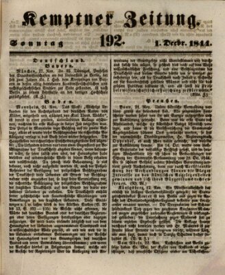 Kemptner Zeitung Sonntag 1. Dezember 1844